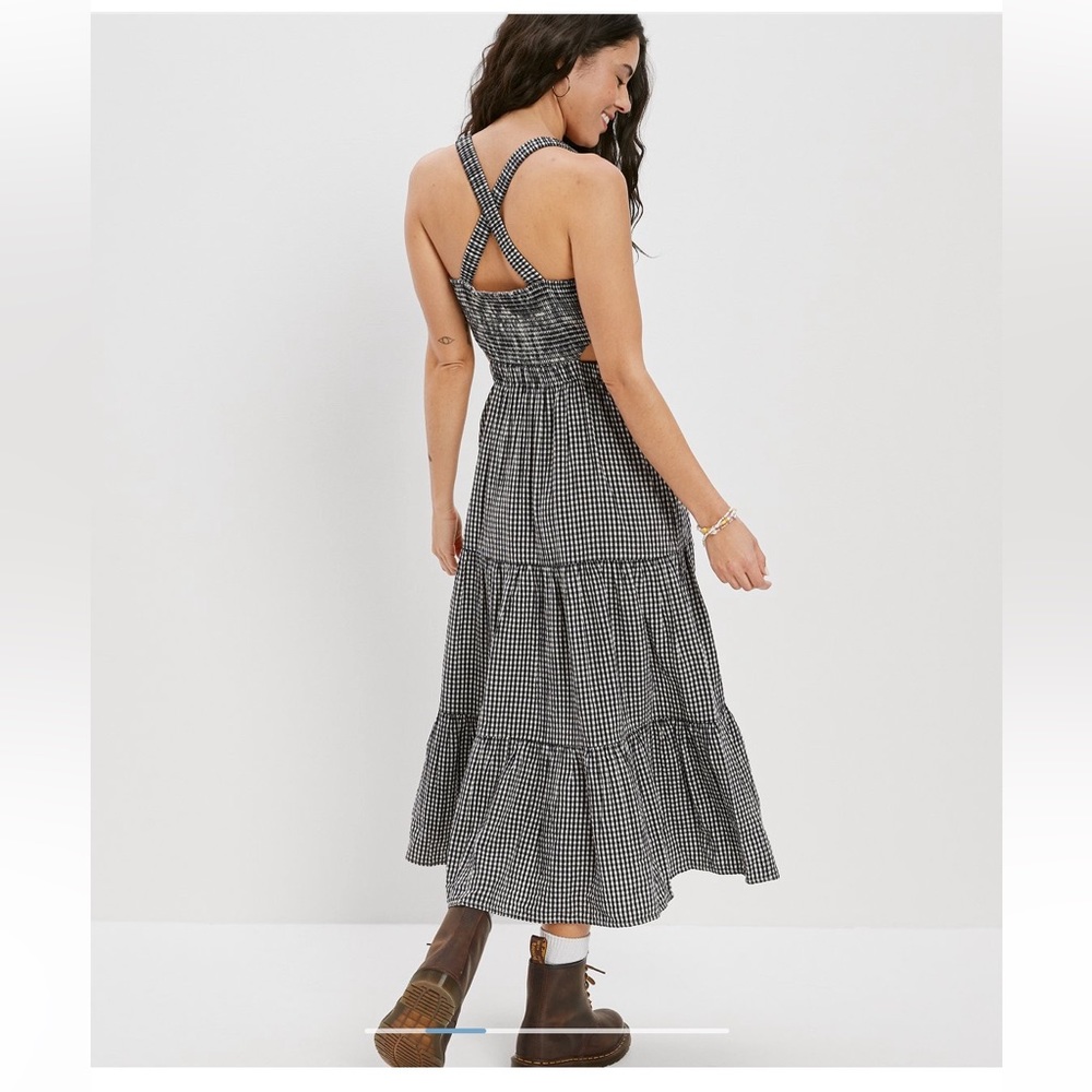 AE SMOCKED CUT-OUT MIDI DRESS